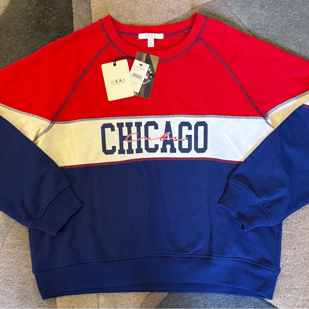 WEAR by Erin Andrews Chicago Cubs Colorblock Sweatshirt XXL NWT MLB Fan Gear